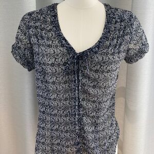 Short Sleeve B/W Floral Print Blouse